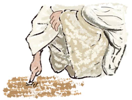 Jesus writes in sand
